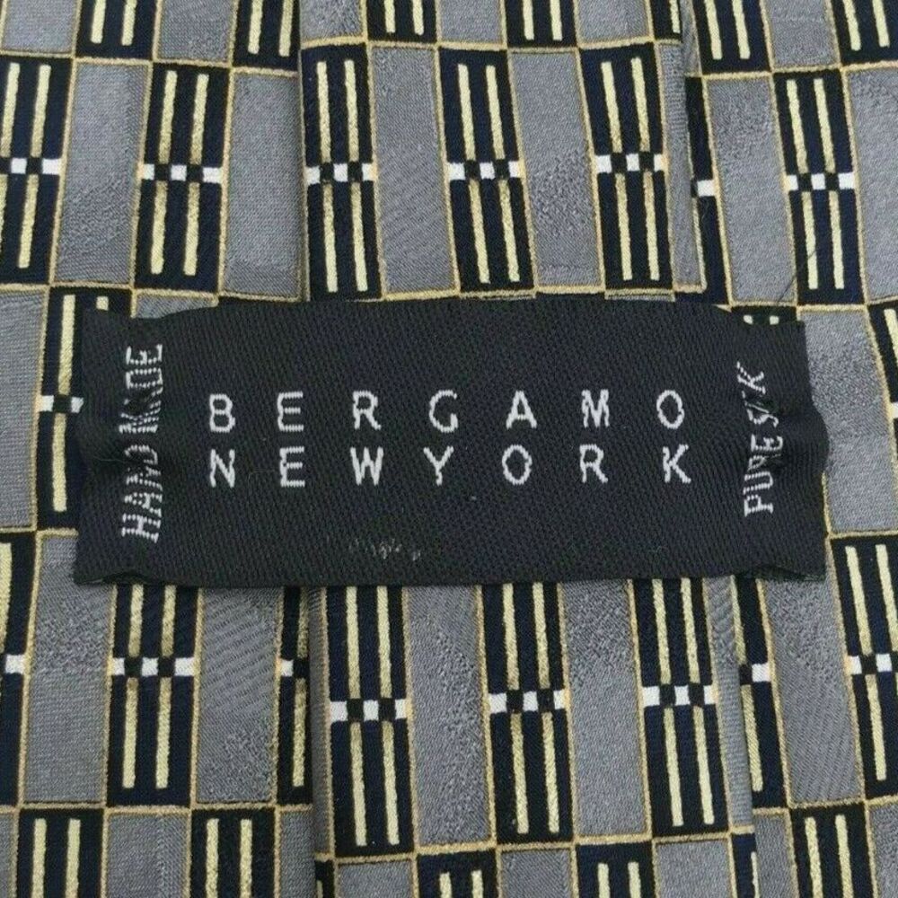 Bergamo Luxury Designer Abstract Gray Black Long Necktie - 100% Silk Tie 58 inch